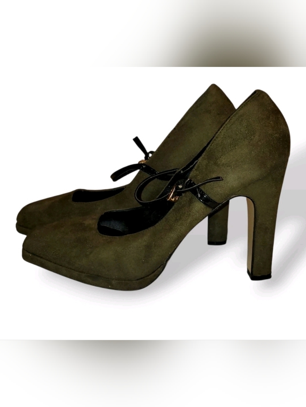 Newport News Olive Suede Mary Jane Block Heels